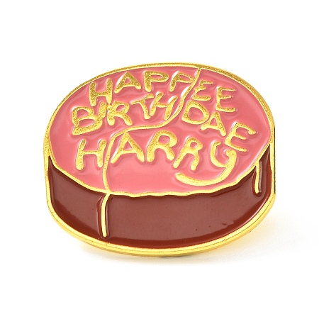 Honeyhandy Happy Birthday Enamel Pin, Cake Alloy Enamel Brooch for Bags Clothes, Golden, Cerise, 25.5x30x9.8mm