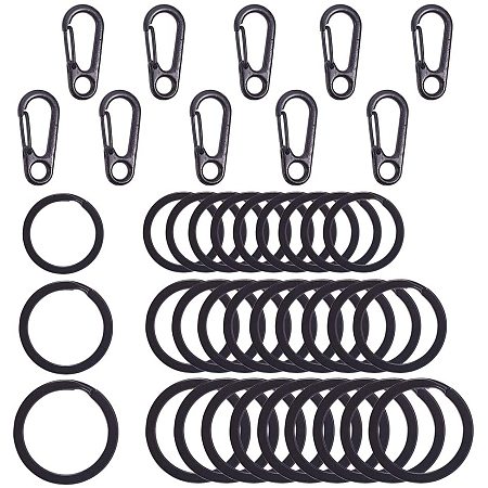 Arricraft 45 pcs 25mm 28mm 30mm Metal Flat Key Rings with 15 pcs Carabiners Spring Snap Clasps for Keychain Jewelry Finding Making Handbag Chain Buckles Bag Belting Connector Bottle Hooks Black