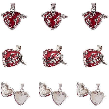 Arricraft 10pcs Heart Brass Enamel Prayer Box Pendants Charms Locket Box Necklace Pendants for DIY Jewelry Making