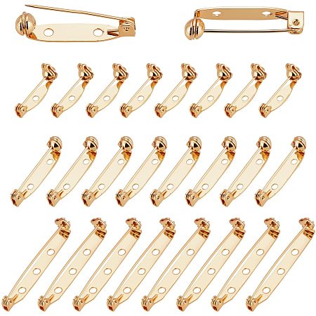 BENECREAT 24Pcs 3 Style Real 18K Gold Plated Brass Brooch Pin Backs with Holes Bar Pins for Name Tags Jewelry Making DIY Crafts