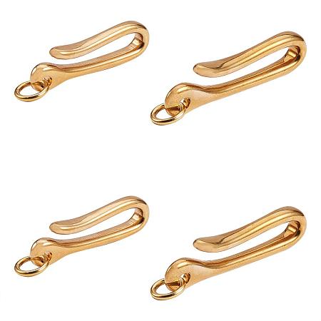 PandaHall Elite 4pcs 2 Sizes Brass Solid U Shape Hook Car Loop Pocket Clip with Ring Keyring Belt Hook Key Buckle Keychain for Men Wallet Chain Accessory Golden