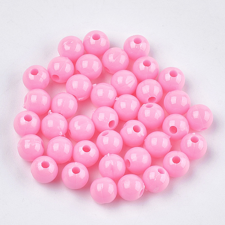 Honeyhandy Opaque Plastic Beads, Round, Hot Pink, 6x5.5mm, Hole: 1.8mm, about 4790pcs/500g