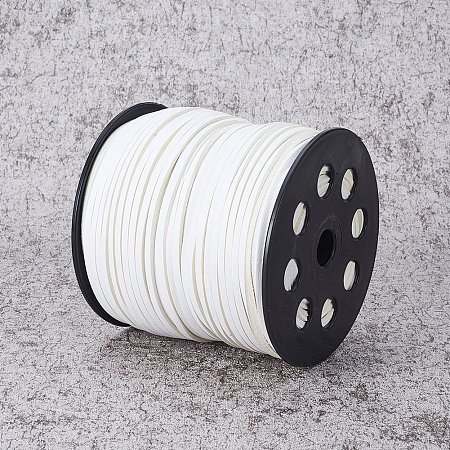 NBEADS 2.7mm 98 Yards/Roll White Color of Lace Flat Faux Suede Leather Cord, One Side Covering with Imitation Leather Beading Thread Cords Braiding String for Jewelry Making