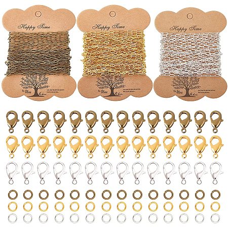 PH PandaHall 3 Color Paperclip Link Chain Brass Oval Link Chain with 60 Pieces Lobster Clasps, 150 Pieces 6mm Jump Rings for DIY Necklace Bracelet Choker Jewelry Making