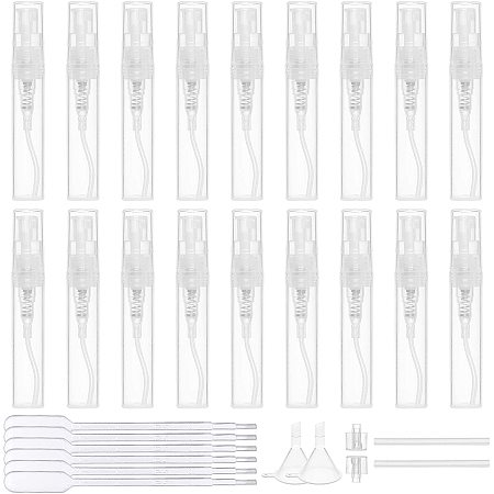 BENECREAT 80PCS 3ml Mini Plastic Clear Spray Bottles Portable Perfume Mouthwash Atomizers with 6PCS 1ml Pipettes, 2PCS Funnels and 2PCS Plastic Pump for Travel Perfume and Essential Oil