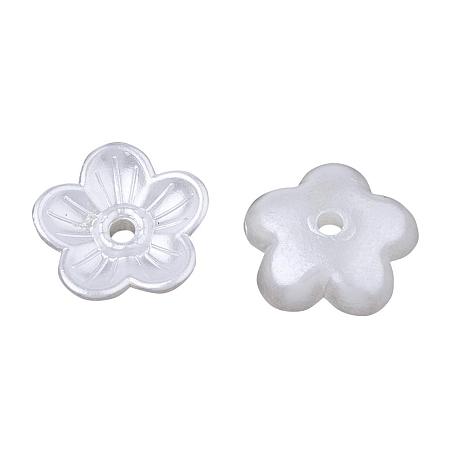 ARRICRAFT 5-Petal ABS Plastic Imitation Pearl Bead Caps, Flower, Ivory, 10.5x11x3mm, Hole: 1.5mm
