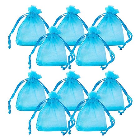 ARRICRAFT 100pcs Rectangle Organza Gift Bags Drawstring Pouches for Wedding Party Christmas Warp Favor Gift Bags Blue 7x5cm