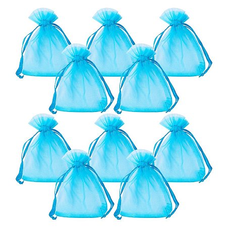 ARRICRAFT 100pcs Rectangle Organza Gift Bags Drawstring Pouches for Wedding Party Christmas Warp Favor Gift Bags Blue 9x7cm