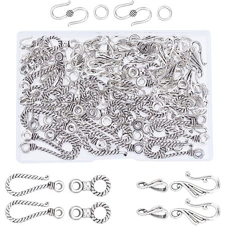 arricraft 60 Sets 3 Styles Alloy S-Hook Clasps, Tibetan Style Hook Ring Toggle Clasps End Antique Silver Jewelry Connector for Necklace Bracelet Jewelry Making Supplies Findings Accessories