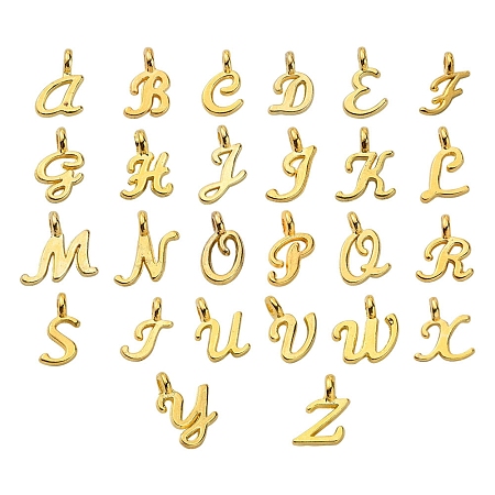 Tibetan Style Alloy Pendants, Letter A~Z, Golden, 9.5~12.5x5~10.5x1.5mm, Hole: 1.8mm, about 26pcs/set