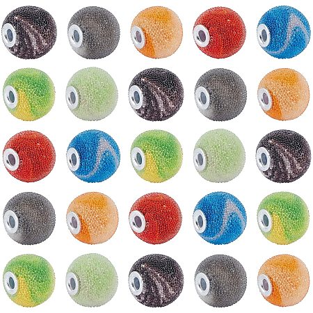 NBEADS 56 Pcs Resin European Beads 3mm Hole Mixed Color Round Spacer Beads with Alloy Cores for DIY Jewelry Bracelet Necklace Making
