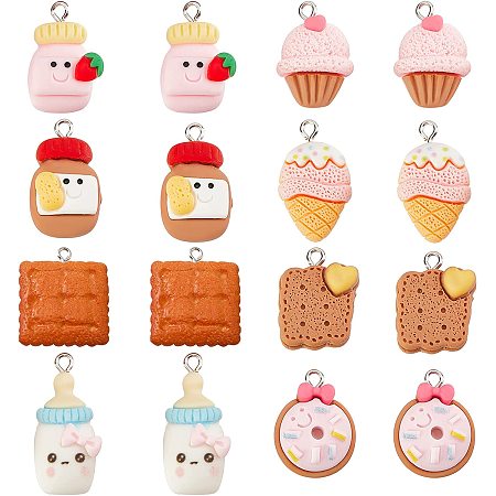 SUNNYCLUE 1 Box 36Pcs 9 Styles Dessert Resin Charm Cake Slime Charms Flatback Strawberry Milk Bottle Cookies Ice-cream Cake Pendants for Jewelry Making Charms Necklace Earring Bracelet Keychain Crafts