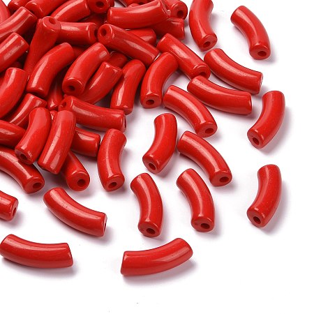 Honeyhandy Opaque Acrylic Beads, Curved Tube, Red, 34.5x13x11mm, Hole: 3.5mm, about 155pcs/500g