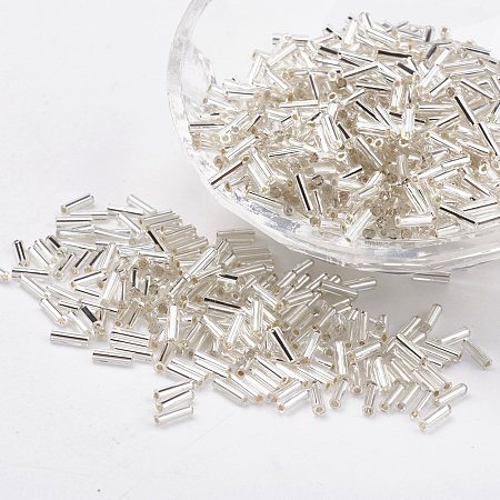 Glass Bugle Beads, Silver Lined, Gainsboro, 5x2mm, Hole: 0.5mm; about 16000pcs/bag