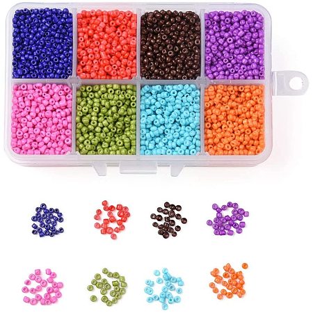 NBEADS 1 Box 8 Color 12/0 Round Glass Seed Beads, Diameter 1.5-2mm Baking Paint Loose Spacer Beads Pony Beads with 0.5-1mm Hole for DIY Craft Bracelet Necklace Jewelry Making, Mixed Color