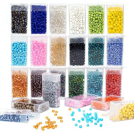 PandaHall Elite 2400pcs 4mm Glass Seed Beads, 24 Colors Small Pony Beads Assorted Kit with Removable Organizer Box for Jewelry Making, Beading Crafting