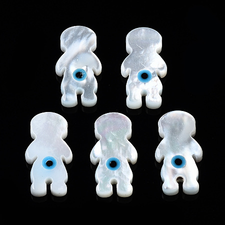 ARRICRAFT Natural Freshwater Shell Beads, with Enamel, Heart with Evil Eye, Mixed Color, 9~10x9.5~11x4mm, Hole: 0.8mm