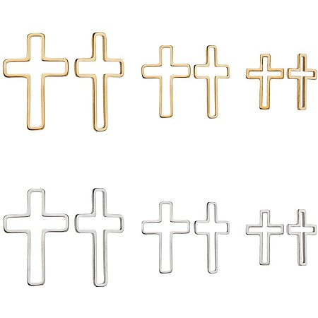PandaHall Elite 24Pcs Stainless Steel Cross Charms Pendants, Open Bezel Charm for DIY Crafts Jewellery Making Silver& Gold