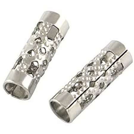 UNICRAFTALE About 200pcs Hollow Column Spacer Charms 201 Stainless Steel Beads Smooth Surface Metal Beads Silver Color Finding Charms for DIY Jewelry Making 12x4x4mm, Hole 3mm