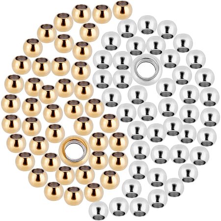 SUNNYCLUE 1 Box 200Pcs 2 Colors Round Spacer Beads Stainless Steel Balls Spacers Metal Loose Smooth Tiny Charms for Jewelry Making Necklaces Bracelets DIY Crafts Findings Accessory, 4MM
