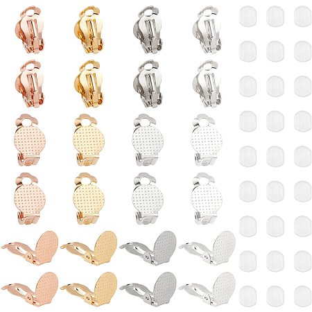UNICRAFTALE 40pcs 4 Colors Stainless Steel Clip-on Earrings Non Pierced Earrings Hypoallergenic Clip Round Earring with Silicone Earring Pad for Jewelry Making