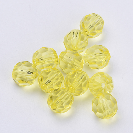 Honeyhandy Transparent Acrylic Beads, Faceted, Round, Yellow, 6x5.5mm, Hole: 1.3mm, about 4200pcs/500g