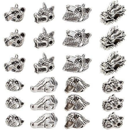 NBEADS 64 Pcs 8 Styles Animal Alloy European Beads, Tibetan Antique Silver Beads Metal Beads Spacer Beads Charm for DIY Jewelry Making