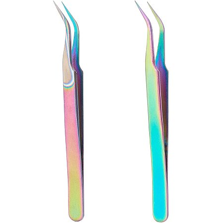 UNICRAFTALE 2pcs Stainless Steel Curved Pointed Beading Tweezer Colorful Picking Tool Craft Tweezer for DIY Craft, Jewelry Making, Electronics and Laboratory Works 12.1x0.95cm