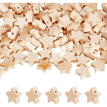 OLYCRAFT 150Pcs 14mm Star Wood Beads Natural Wood Beads Unfinished Wooden Loose Beads Spacer Beads with Hole for Bracelet Necklace Crafts DIY Jewelry Making