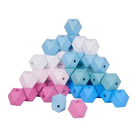 PandaHall Elite 60pcs 6 Color 18mm Faceted Geometric Wood Beads Unfinished Polygons Wooden Polygon Octagon Beads for DIY Art & Craft Project and Jewelry Making(Hole: 3.5mm)