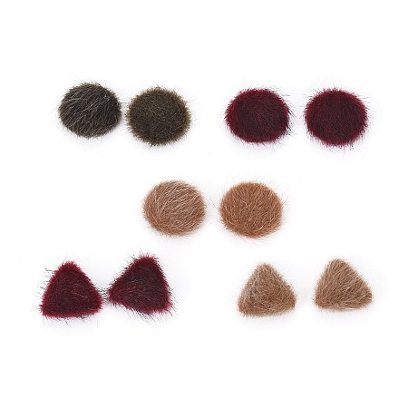 Faux Mink Fur Covered Cabochons, with Aluminum Bottom, Half Round/Dome and Triangle, Mixed Color, 10pcs/color, 50pcs/set