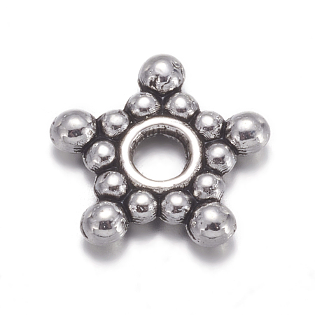 Honeyhandy Antique Silver Tone Star Tibetan Style Spacer Beads, Lead Free & Cadmium Free, about 8.8 wide, 2.2mm thick, Hole: 2mm
