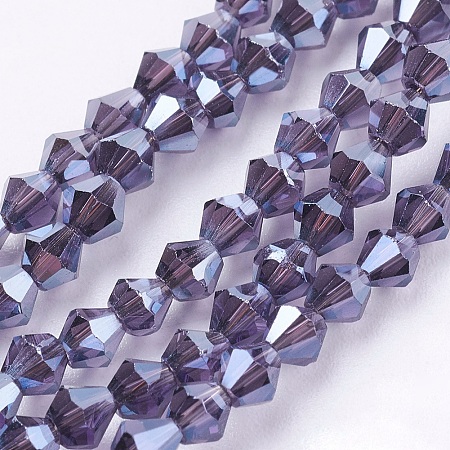 Honeyhandy 1 Strand Electroplate Glass Beads Strands, Full Plated, Faceted, Bicone, Thistle, 3x3mm, Hole: 1mm, about 128~135pcs/strand, 12.2 inch