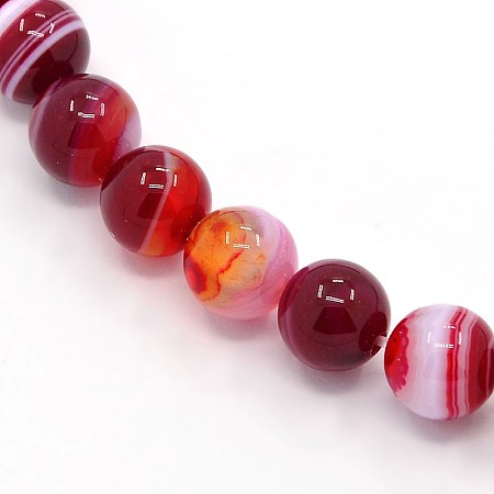 Nbeads Round Dyed Natural Striped Agate/Banded Agate Beads Strands, DarkRed, 8mm, Hole: 1mm; about 48pcs/strand, 15.2