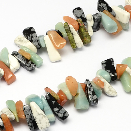 Mixed Natural Gemstone Bead Strands, Chip, Mixed Color, 12~20x6~10x3~10mm, Hole: 1mm, about 104pcs/strand, 15.7 inch