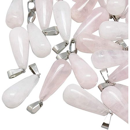 UNICRAFTALE 5pcs Natural Rose Quartz Pendants Drop Charms with Stainless Steel Snap On Bails for DIY Jewelry Making, Hole 6x4mm
