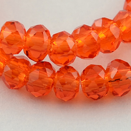 Honeyhandy Transparent Glass Beads Strands, Faceted, Rondelle, Orange Red, 3x2mm, Hole: 0.5mm, about 188~190pcs/strand, 16.7 inch
