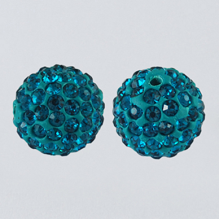 Honeyhandy Pave Disco Ball Beads, Polymer Clay Rhinestone Beads, Round, Blue Zircon, 10mm, Hole: 1.5mm
