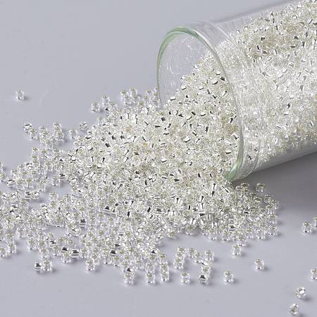 TOHO Round Seed Beads, Japanese Seed Beads, (21) Silver-Lined Transparent Crystal Clear, 15/0, 1.5mm, Hole: 0.7mm, about 3000pcs/10g