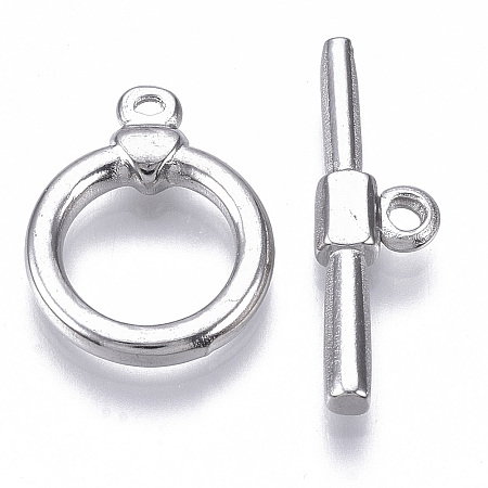 Honeyhandy 304 Stainless Steel Toggle Clasps, Ring, Stainless Steel Color, Ring: 18x14x3mm, Hole: 1.2mm, Inner Diameter: 10mm, Bar: 24x7x3mm, Hole: 1.6mm