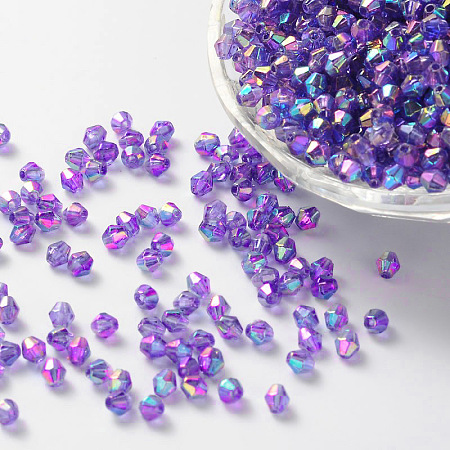Environmental Bicone AB Color Plated Environmental Transparent Acrylic Beads, DarkOrchid, 6x6mm, Hole: 1mm
