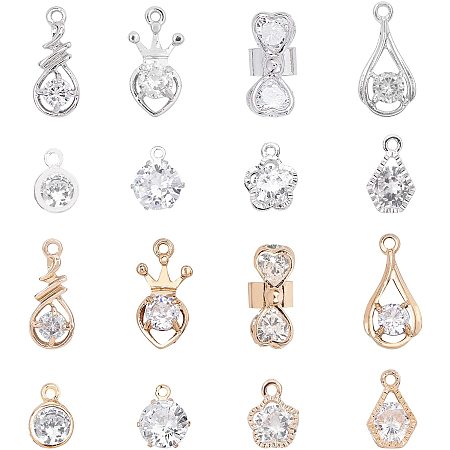 PandaHall Elite 64pcs 8 Style Cubic Zirconia Alloy Charms Silver Gold Crystal Pendant Charms Choker Tiny Dangle Charms for Necklace, Bracelet, Earring Making