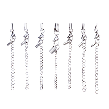 Unicraftale 304 Stainless Steel Curb Chain Extender, with Cord Ends and Lobster Claw Clasps, Stainless Steel Color, 25~42.5mm; 14sets/box