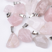 Natural Rose Quartz Pendants, with Stainless Steel Snap On Bails, Nuggets, 15~35x10~20x5~15mm, Hole: 3x7.5mm