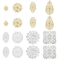 Pandahall Elite 160pcs Filigree Joiners Links Iron Filigree Charms Pedents, 8 Style 4 Color Filigree Metal Embellishments for DIY Headwear Earring Brooch Necklace Jewelry Making Gift Wrapping