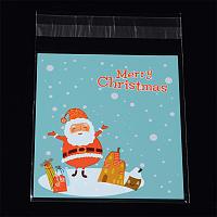 NBEADS 1 Bag (About 95~100pcs/bag) 5.5x3.9 inch Turquoise Rectangle OPP Cellophane Bags Santa Claus Pattern Self Adhesive Sealing Bags Christmas