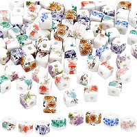 PandaHall Elite 9mm Handmade Porcelain Beads, 80pcs Cube Flower Ceramic Beads Chinese Style Beads Spacers Loose Beads for Bracelet Necklace Jewelry Making DIY Craft 8 Style
