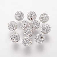 Honeyhandy Polymer Clay Rhinestone Beads, Grade A, Round, Pave Disco Ball Beads, Crystal, 10x9.5mm, Hole: 1.5mm
