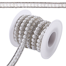 Gorgecraft Two Rows Rhinestone Cup Chain((Hot Melt Adhesive On The Back), Hotfix Rhinestone, with ABS Plastic Imitation Pearl and Spools, Crystal, 10x3mm; 4yards/roll(3.65m/roll)