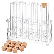 Olycraft 1 Set Acrylic Multi-Use Colorimetrical Cylinder Tube Display Racks, 12-Hole 25ML Test Tube Display Stands, Lab Supplies, Rectangle, with 12Pcs Transparent Glass Test Tube, Clear, Rack: 180x60x85mm, Test Tubes: 15.5cm